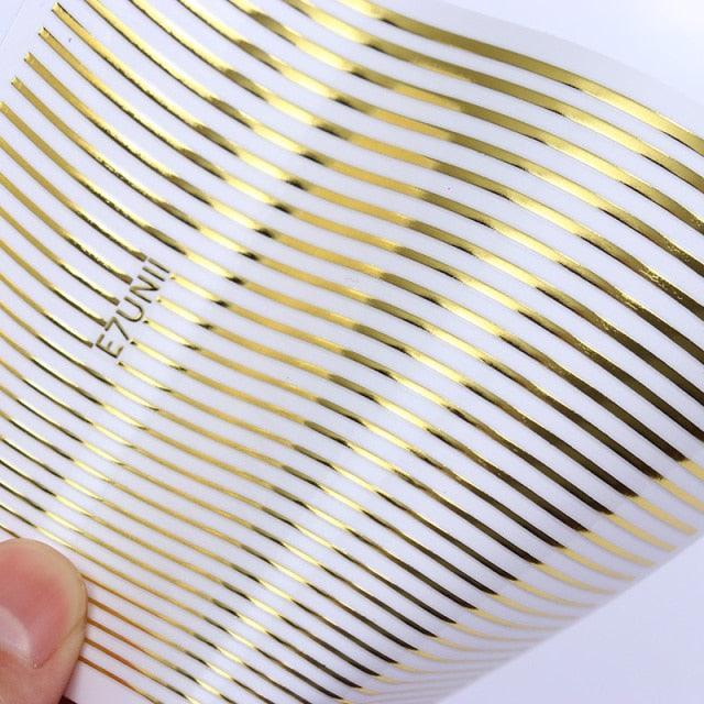 Gold 3D Nail Sticker Curve Stripe Lines Nails Stickers Gradient Adhesive Striping Tape Nail Foil Nail Art Stickers Decals Silver Strip Line Nail Decal Self-Adhesive 3D Wave Decal Decoration Metallic Curve Design Decoration for Women Girls Stevvex