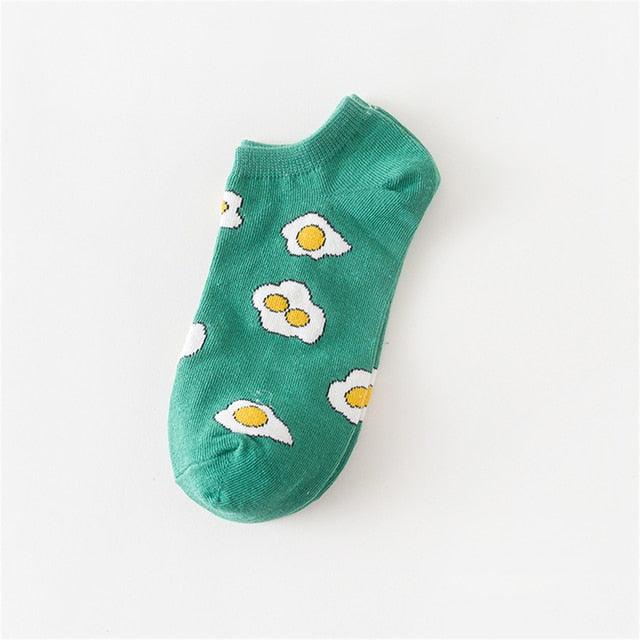 New Fashion Funny Cartoon Egg Socks Cute Girls' Happy Animal Fruit Foods Short Socks Penguin Fried Omelette Strawberry Pineapple Printed Unisex Socks For Men And Women Stevvex