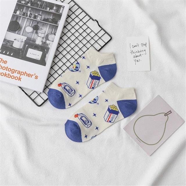 New Fashion Funny Cartoon Egg Socks Cute Girls' Happy Animal Fruit Foods Short Socks Penguin Fried Omelette Strawberry Pineapple Printed Unisex Socks For Men And Women Stevvex