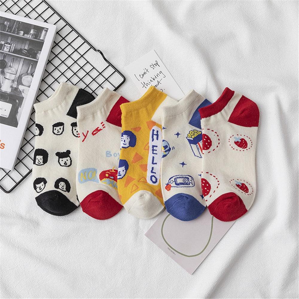 New Fashion Funny Cartoon Egg Socks Cute Girls' Happy Animal Fruit Foods Short Socks Penguin Fried Omelette Strawberry Pineapple Printed Unisex Socks For Men And Women Stevvex