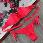 Bikini Solid Strappy Bandage Bikinis Set White Push Up Bikini Swimwear Swimsuit Bathing Suit Women's Ribbed Tie Bikini Adjustable Lace Up Bottom String Women Swimsuit Stevvex