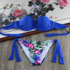 Bikini Solid Strappy Bandage Bikinis Set White Push Up Bikini Swimwear Swimsuit Bathing Suit Women's Ribbed Tie Bikini Adjustable Lace Up Bottom String Women Swimsuit Stevvex