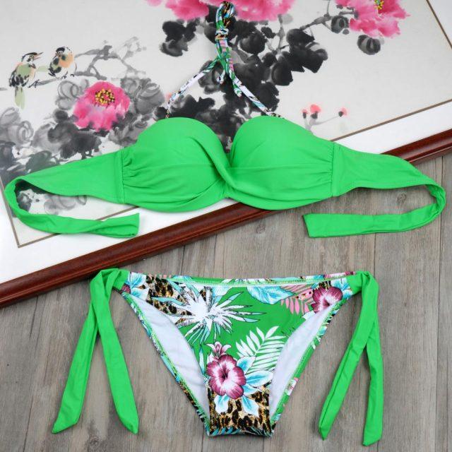Bikini Solid Strappy Bandage Bikinis Set White Push Up Bikini Swimwear Swimsuit Bathing Suit Women's Ribbed Tie Bikini Adjustable Lace Up Bottom String Women Swimsuit Stevvex