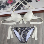 Bikini Solid Strappy Bandage Bikinis Set White Push Up Bikini Swimwear Swimsuit Bathing Suit Women's Ribbed Tie Bikini Adjustable Lace Up Bottom String Women Swimsuit Stevvex
