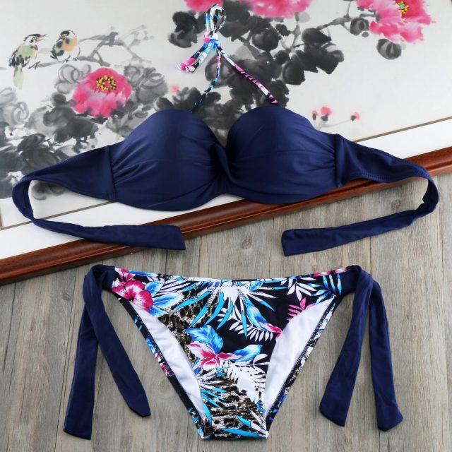 Bikini Solid Strappy Bandage Bikinis Set White Push Up Bikini Swimwear Swimsuit Bathing Suit Women's Ribbed Tie Bikini Adjustable Lace Up Bottom String Women Swimsuit Stevvex
