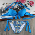 Bikini Solid Strappy Bandage Bikinis Set White Push Up Bikini Swimwear Swimsuit Bathing Suit Women's Ribbed Tie Bikini Adjustable Lace Up Bottom String Women Swimsuit Stevvex