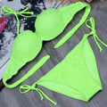 Bikini Solid Strappy Bandage Bikinis Set White Push Up Bikini Swimwear Swimsuit Bathing Suit Women's Ribbed Tie Bikini Adjustable Lace Up Bottom String Women Swimsuit Stevvex