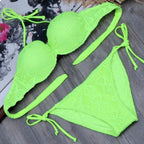 Bikini Solid Strappy Bandage Bikinis Set White Push Up Bikini Swimwear Swimsuit Bathing Suit Women's Ribbed Tie Bikini Adjustable Lace Up Bottom String Women Swimsuit Stevvex