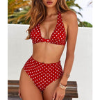 Beautiful Multicolored Women High Waist Bikini Swimwear Women Halter Push Up Bikini Set Swimsuit Women's Flower Print Bikini High Waist Beach Swimsuits Sporty Two Piece Bathing Suit Female Beach Wear Bathing Suit Stevvex
