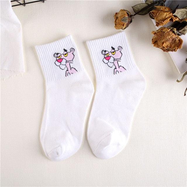 Kawaii Women Animals Cartoon Tube Socks Cute Egg Rabbit Panther Cotton Long Socks Female and Ladies Pink Milk White Short Ankle Socks For Women Stevvex