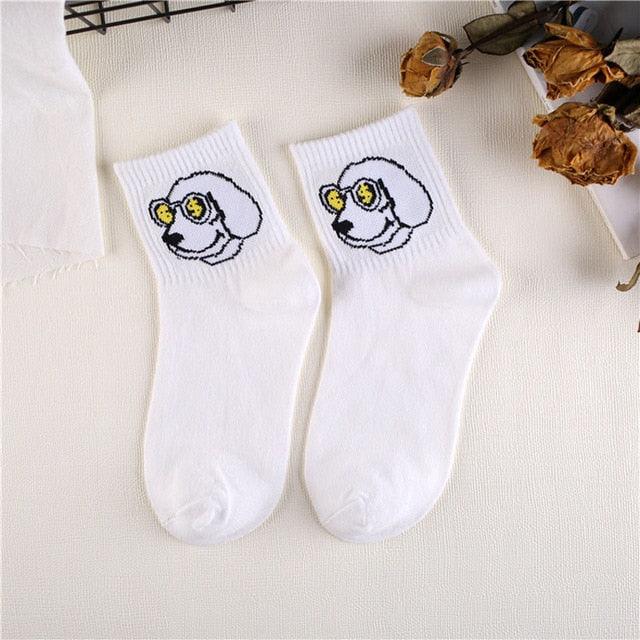 Kawaii Women Animals Cartoon Tube Socks Cute Egg Rabbit Panther Cotton Long Socks Female and Ladies Pink Milk White Short Ankle Socks For Women Stevvex