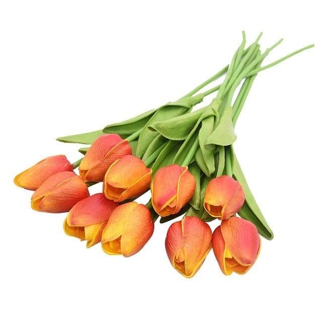 10PCS PU Fake Tulips Real Touch beautiful and Eligant Flower Real Touch Bouquet For Wedding Decoration Flowers Home Garden Decor Stevvex