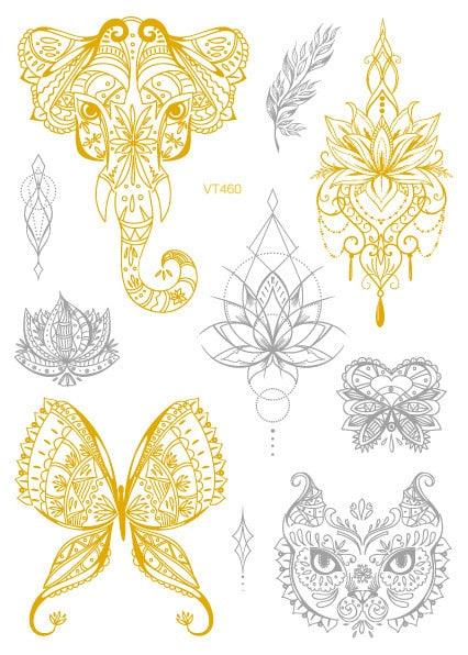 Luxury Metallic Temporary Tattoo Gold Silver Flower Sticker Long Lasting Gold Design For Womens Stevvex