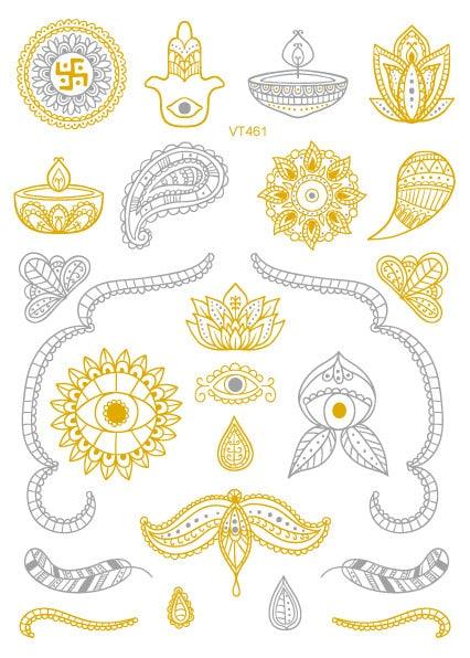 Luxury Metallic Temporary Tattoo Gold Silver Flower Sticker Long Lasting Gold Design For Womens Stevvex