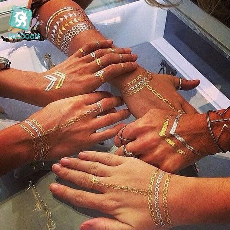 Luxury Metallic Temporary Tattoo Gold Silver Flower Sticker Long Lasting Gold Design For Womens Stevvex