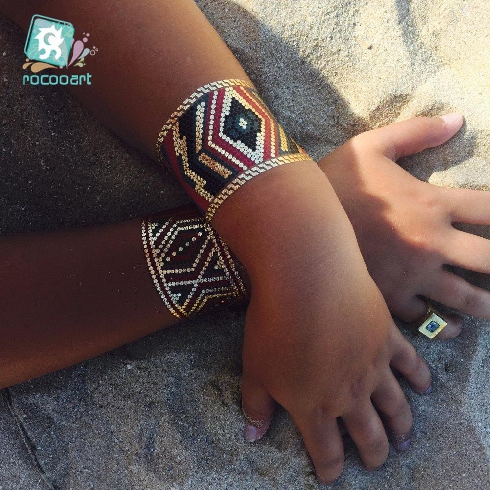 Luxury Metallic Temporary Tattoo Gold Silver Flower Sticker Long Lasting Gold Design For Womens Stevvex