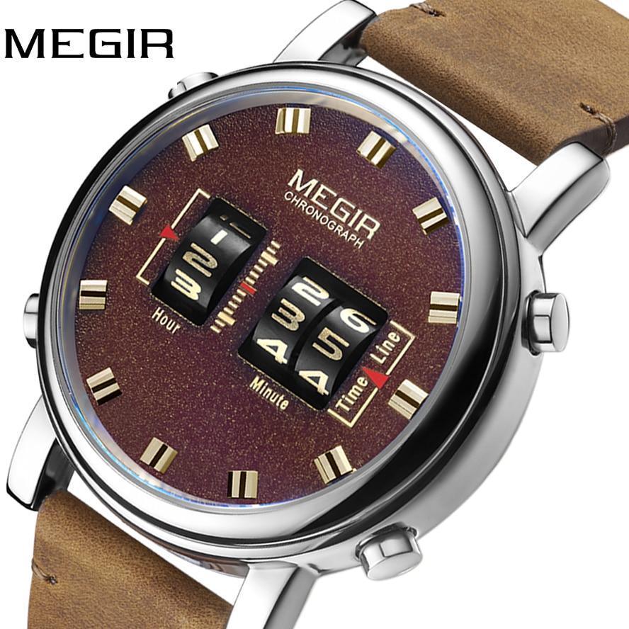 New Military Sport Watches Luxury Brown Leather Strap Quartz Wrist Watch Stylish Roller Watch For Men Stevvex