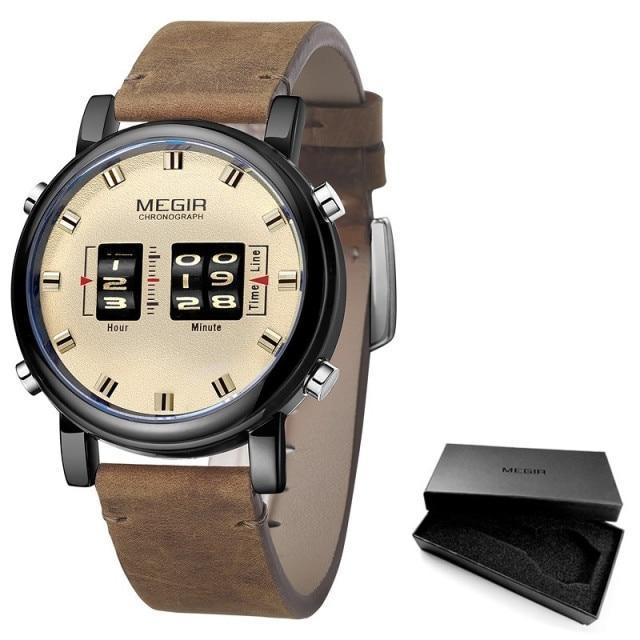 New Military Sport Watches Luxury Brown Leather Strap Quartz Wrist Watch Stylish Roller Watch For Men Stevvex