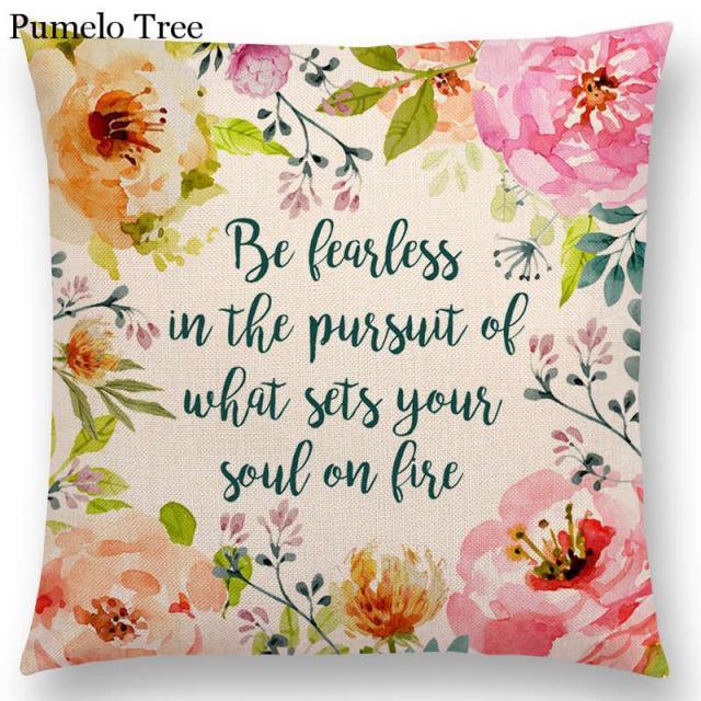 Newest Floral Quotes Decorative Pillow Covers Fresh Flowers Garland Inspirational Words Decorative Cotton Linen Throw Pillow Cushion Covers And Gifts For Women Daughter Mum Best Friend Birthday Home Decorations Stevvex
