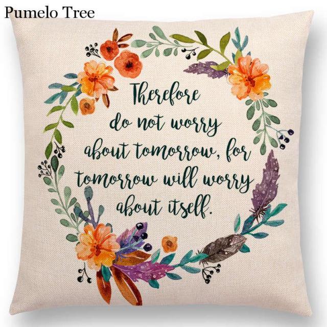 Newest Floral Quotes Decorative Pillow Covers Fresh Flowers Garland Inspirational Words Decorative Cotton Linen Throw Pillow Cushion Covers And Gifts For Women Daughter Mum Best Friend Birthday Home Decorations Stevvex