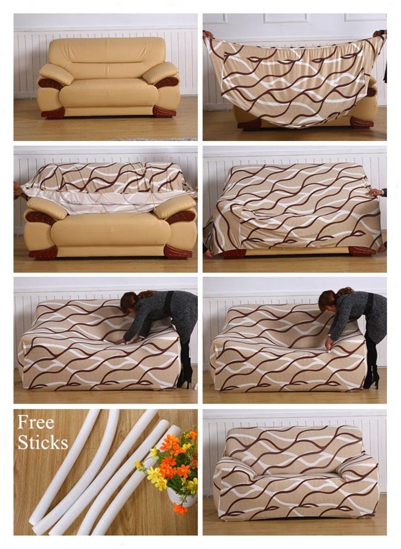 Elastic Sofa Covers for Living Room Stretch Slipcovers Sectional Couch Cover L Shape Corner Armchair Cover 1/2/3/4 Seater Slipcovers Elastic Stylish Printed Sectional Sofa Furniture Protector For Living Room Stevvex