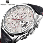 Multifunction Luxury Mens Watches Quartz Chronograph Sport Design Leather Band Strap Comfortable Wrist Watch For Men Stevvex