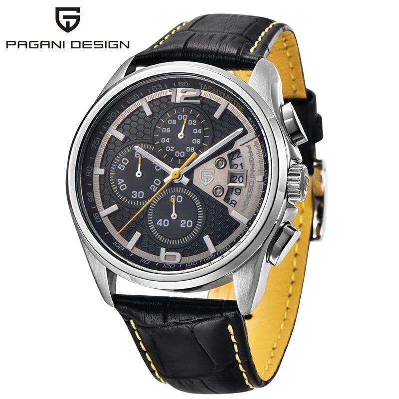 Multifunction Luxury Mens Watches Quartz Chronograph Sport Design Leather Band Strap Comfortable Wrist Watch For Men Stevvex