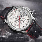 Multifunction Luxury Mens Watches Quartz Chronograph Sport Design Leather Band Strap Comfortable Wrist Watch For Men Stevvex