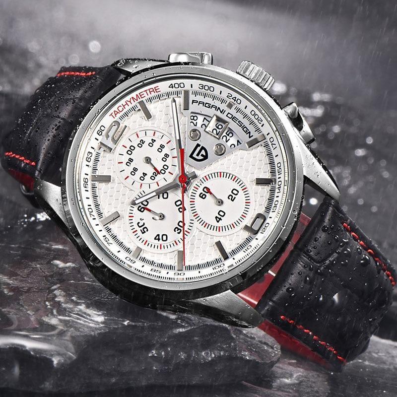 Multifunction Luxury Mens Watches Quartz Chronograph Sport Design Leather Band Strap Comfortable Wrist Watch For Men Stevvex