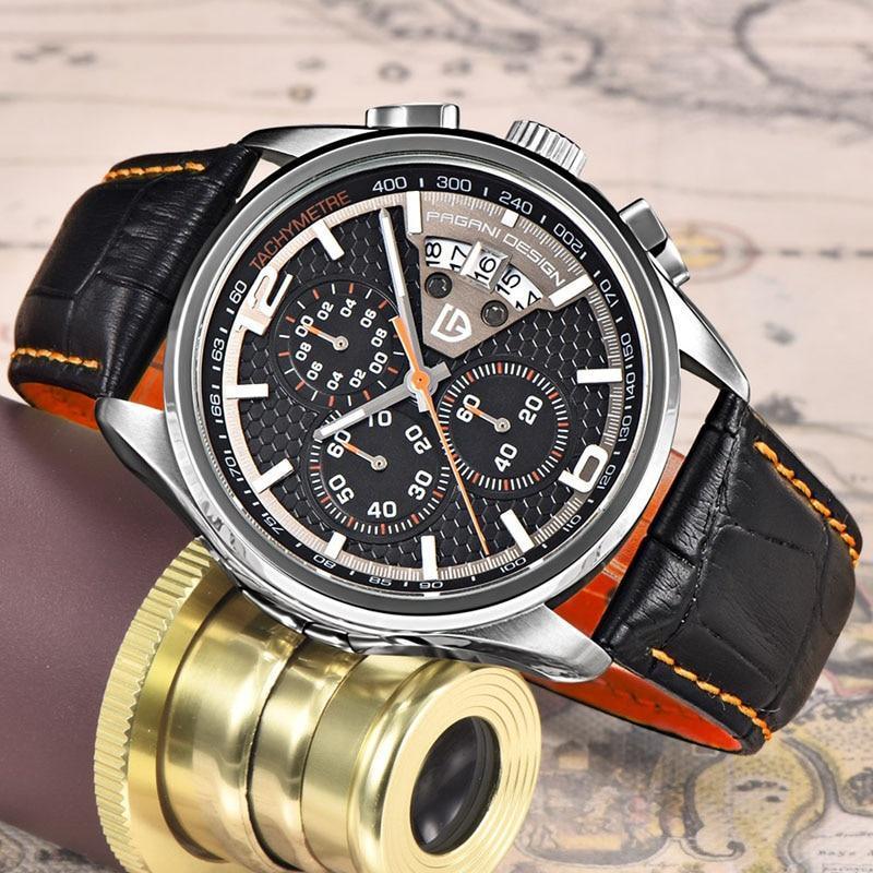 Multifunction Luxury Mens Watches Quartz Chronograph Sport Design Leather Band Strap Comfortable Wrist Watch For Men Stevvex