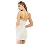 Sequin dress stretch sequin skirt open back beaded spaghetti strap