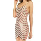 Sequin dress stretch sequin skirt open back beaded spaghetti strap