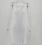 Sequin dress stretch sequin skirt open back beaded spaghetti strap