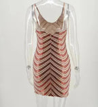 Sequin dress stretch sequin skirt open back beaded spaghetti strap
