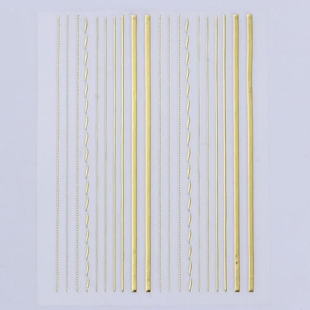 Nail Strip Stickers Black Gold Rose Gold Silver Metal Strip Tape Nail Art Adhesive Foil Tips Nail Sticker Decals Metallic Curve Strip Line Nail Decal Self-Adhesive 3D Wave Design Decoration for Women Girls Tape Nail Art Stickers Decal Decoration Stevvex
