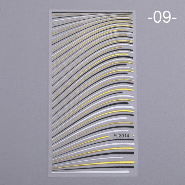 Nail Strip Stickers Black Gold Rose Gold Silver Metal Strip Tape Nail Art Adhesive Foil Tips Nail Sticker Decals Metallic Curve Strip Line Nail Decal Self-Adhesive 3D Wave Design Decoration for Women Girls Tape Nail Art Stickers Decal Decoration Stevvex