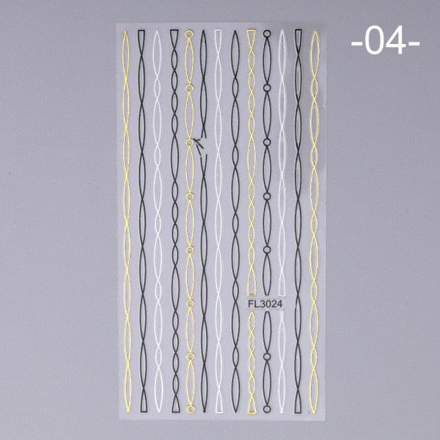 Nail Strip Stickers Black Gold Rose Gold Silver Metal Strip Tape Nail Art Adhesive Foil Tips Nail Sticker Decals Metallic Curve Strip Line Nail Decal Self-Adhesive 3D Wave Design Decoration for Women Girls Tape Nail Art Stickers Decal Decoration Stevvex