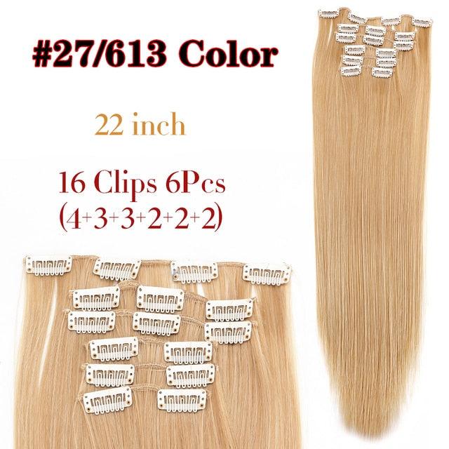 New Fashion 16 Clip In Hair Extension Long Straight Natural Black 6 Pcs/Set 16 Clips 22 Inch Synthetic Hair Piece Wigs For Black Women Cosplay Wigs For Women Stevvex