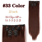 New Fashion 16 Clip In Hair Extension Long Straight Natural Black 6 Pcs/Set 16 Clips 22 Inch Synthetic Hair Piece Wigs For Black Women Cosplay Wigs For Women Stevvex