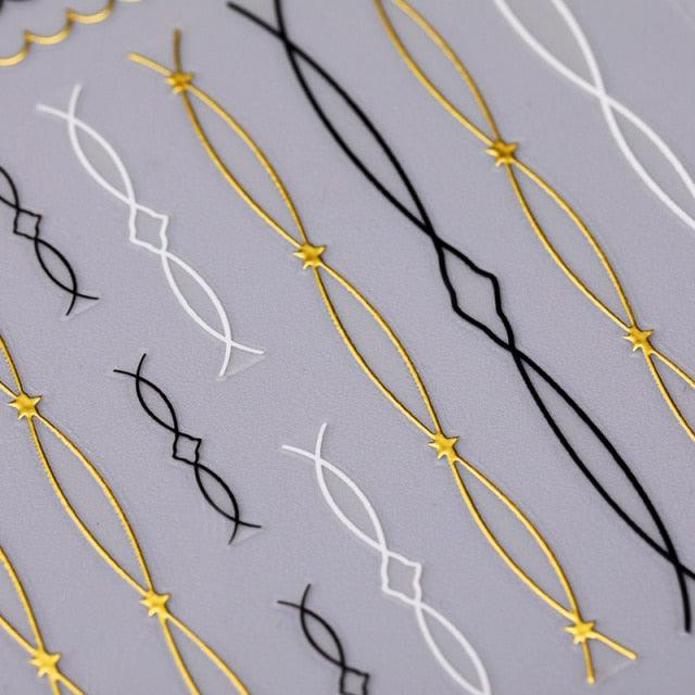 Nail Strip Stickers Black Gold Rose Gold Silver Metal Strip Tape Nail Art Adhesive Foil Tips Nail Sticker Decals Metallic Curve Strip Line Nail Decal Self-Adhesive 3D Wave Design Decoration for Women Girls Tape Nail Art Stickers Decal Decoration Stevvex