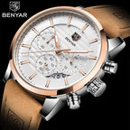 New Luxury Men Watches Chronograph Sports Watches Waterproof Casual Sport Leather Strap Quartz Men's Wrist Watch Stevvex