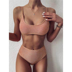 Glitter Sparkling Female Swimsuit High Waist Bikini Women's High Waist Bikinis Party Glitter Scoop Neck Crop Top Swimsuits Two Piece Bathing Suit Women Swimwear Two-pieces Bikini Set Summer Swim Suit Stevvex
