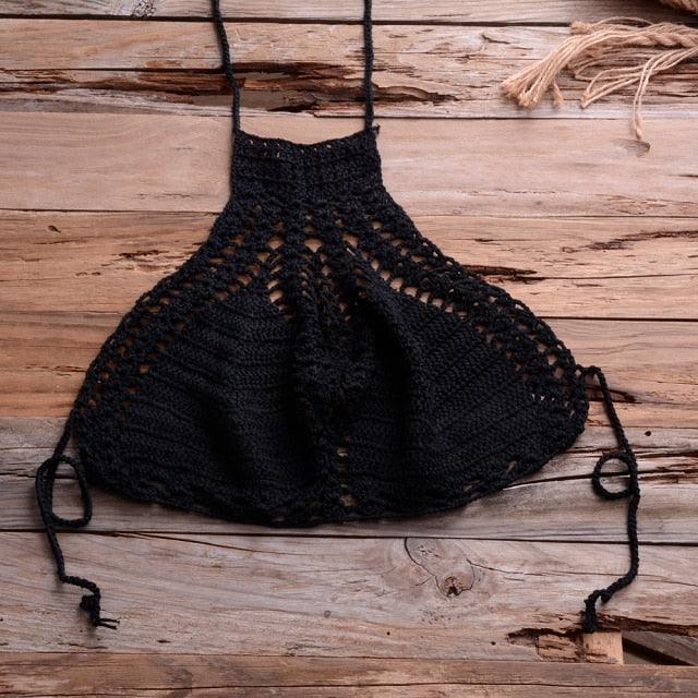 Handmade Vintage Crochet Bikinis Knitted Cotton Swimwear Women's Crochet Swimsuit Two Pieces Bathing Suits Bikini Swimsuit Top Bottom Bandage Modern Women Beachwear For Summer Stevvex