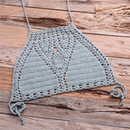Handmade Vintage Crochet Bikinis Knitted Cotton Swimwear Women's Crochet Swimsuit Two Pieces Bathing Suits Bikini Swimsuit Top Bottom Bandage Modern Women Beachwear For Summer Stevvex