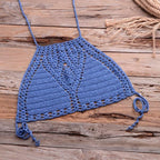 Handmade Vintage Crochet Bikinis Knitted Cotton Swimwear Women's Crochet Swimsuit Two Pieces Bathing Suits Bikini Swimsuit Top Bottom Bandage Modern Women Beachwear For Summer Stevvex