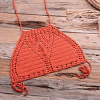 Handmade Vintage Crochet Bikinis Knitted Cotton Swimwear Women's Crochet Swimsuit Two Pieces Bathing Suits Bikini Swimsuit Top Bottom Bandage Modern Women Beachwear For Summer Stevvex