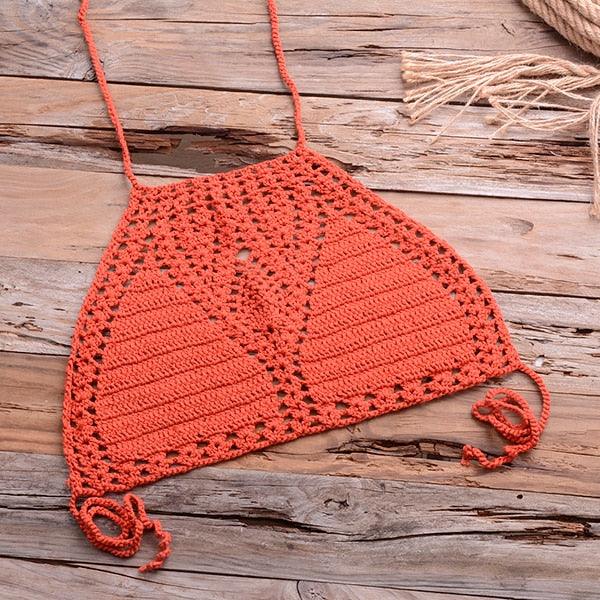 Handmade Vintage Crochet Bikinis Knitted Cotton Swimwear Women's Crochet Swimsuit Two Pieces Bathing Suits Bikini Swimsuit Top Bottom Bandage Modern Women Beachwear For Summer Stevvex