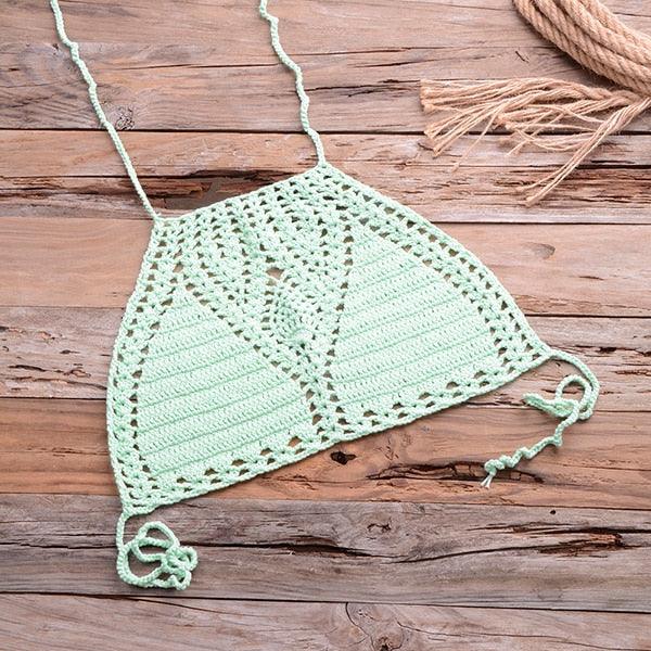 Handmade Vintage Crochet Bikinis Knitted Cotton Swimwear Women's Crochet Swimsuit Two Pieces Bathing Suits Bikini Swimsuit Top Bottom Bandage Modern Women Beachwear For Summer Stevvex
