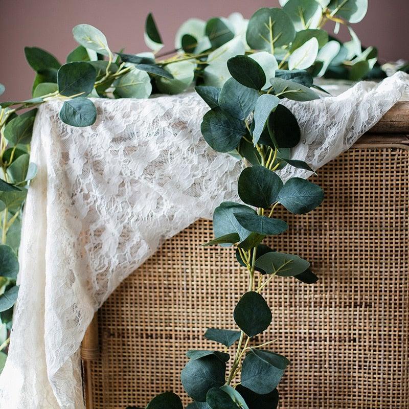 Modern Artificial Green Eucalyptus Leaves Garland Wisteria Rattan Fake Decor Silk Leaf Vines For Wedding Birthday Party Decor Stevvex