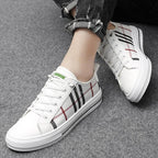 Summer Canvas Mens Breathable Vulcanize Sneakers Light Men Casual Walking Shoe Non-slip Fashionable Sports Shoes Mens Workout Lightweight White Flat Sneakers Stevvex